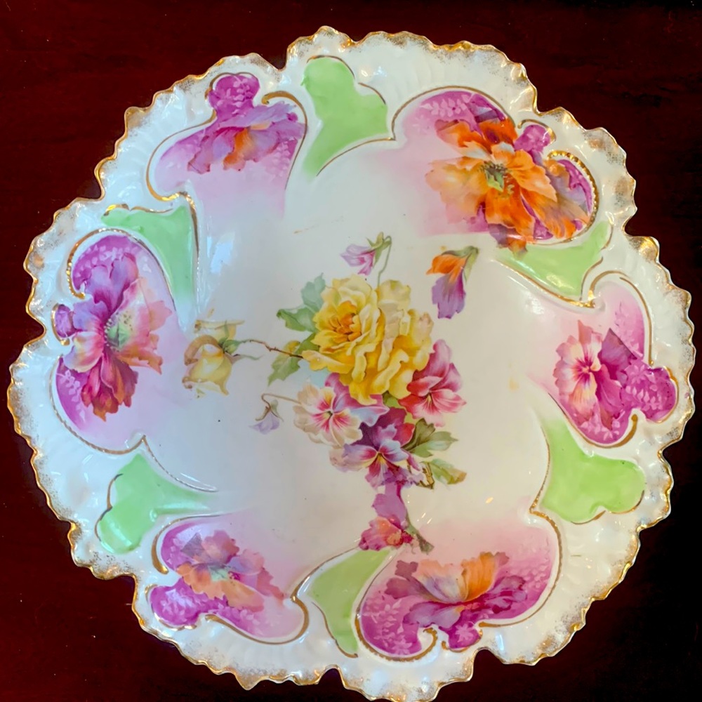Antique RS Prussia Germany Saxe Altenburg 10 1/4" Floral Bowl
